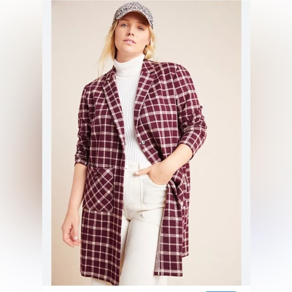 Anthropologie Harlyn Plaid Burgundy Women's Coat/Duster small